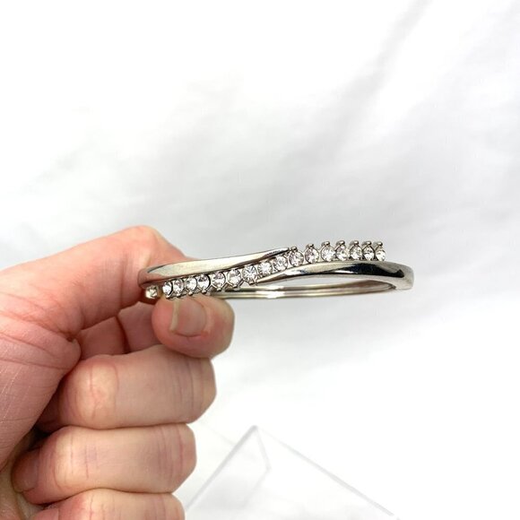 Simulated Diamond Silver Tone Hinged Bracelet - 2.25" - Picture 7 of 7
